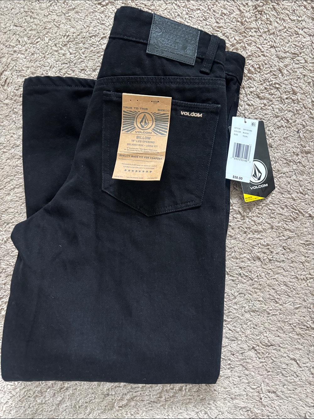 Volcom Boys Black Relaxed Loose Jeans